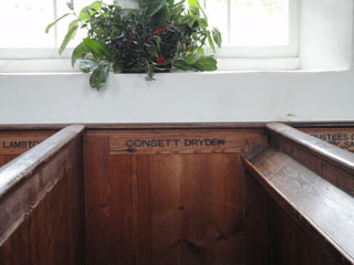 Photo 14  - 2015 St.Helens Church Opening - "Pew No.5 was sold [for 8 Pounds] to Consett Dryden - Sept. 1831 by the Churchwardens of Eston and Normanby."